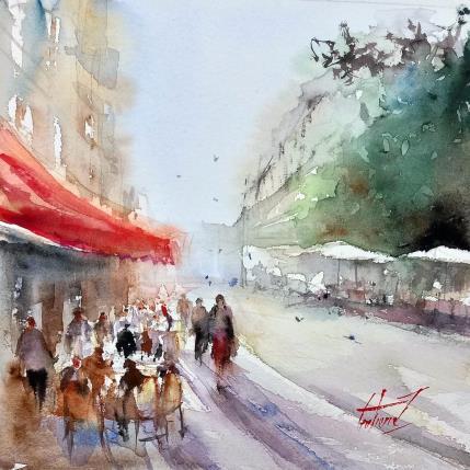 Peinture Terrasses à Paris par Gutierrez | Tableau Impressionnisme Aquarelle Paysages, Urbain