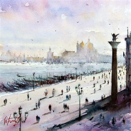 Peinture Vue sur le quai des Esclavons par Gutierrez | Tableau Impressionnisme Aquarelle Paysages, Urbain
