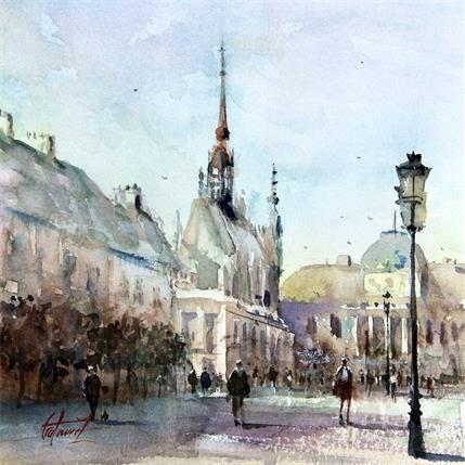 Peinture L'Île de la Citée - Paris par Gutierrez | Tableau Impressionnisme Aquarelle Urbain