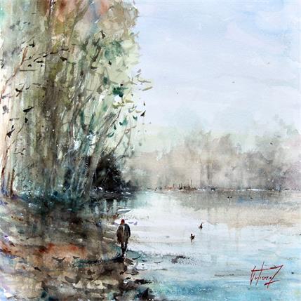 Peinture La Loire en Hiver par Gutierrez | Tableau Figuratif Aquarelle Paysages