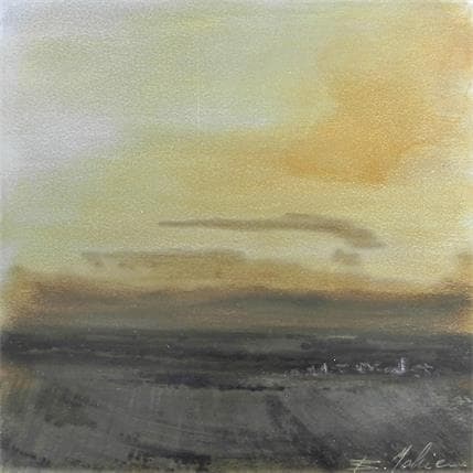 Peinture Village en Aveyron , tombée de la nuit par Mahieu Bertrand | Tableau Art Singulier Métal Paysages