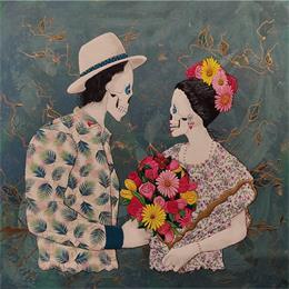 Painting Khalo - Rivera by Geiry | Painting Surrealism Wood Life style