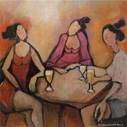 Painting Entre copines by Signamarcheix Bernard | Painting Figurative Acrylic, Ink Life style