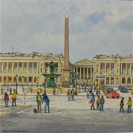 Peinture Paris, place de la Concorde et la Madeleine par Decoudun Jean charles | Tableau Figuratif Aquarelle Paysages, scènes de vie, Urbain