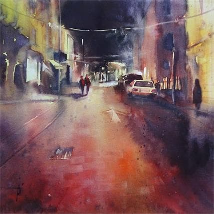 Peinture Nuit Fauve par Abbatucci Violaine | Tableau Figuratif Aquarelle scènes de vie, Urbain