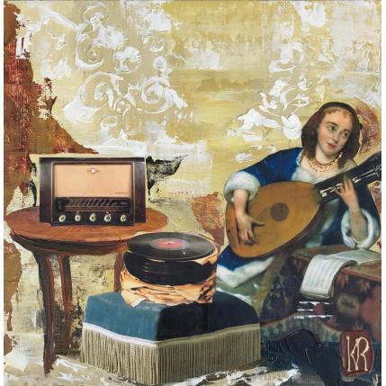 Peinture L’écoute par Romanelli Karine | Tableau Figuratif Collage Musique, Scènes de vie