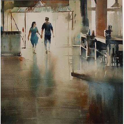 Painting Un café pas comme les autres by Abbatucci Violaine | Painting Figurative Watercolor Life style, Urban
