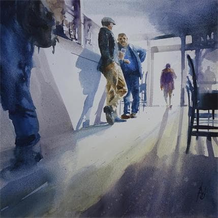 Peinture À chacun son pronostic avant match par Abbatucci Violaine | Tableau Figuratif Aquarelle scènes de vie