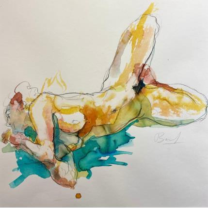 Peinture Charlotte couchée sur le côté par Brunel Sébastien | Tableau Figuratif Aquarelle Nu