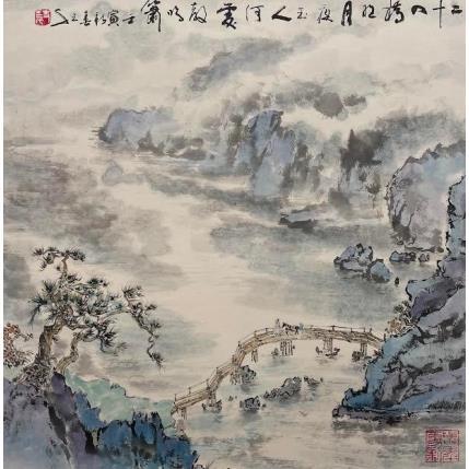 Peinture A man, a boy and a horse par Sanqian | Tableau Art naïf Marine