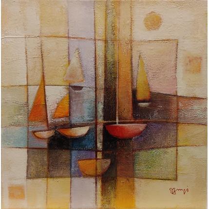 Peinture AG6 Petites voiles (oranges) par Burgi Roger | Tableau Figuratif Acrylique Marine