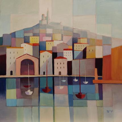 Painting AN220 Vieux port  by Burgi Roger | Painting Figurative Acrylic Landscapes, Marine