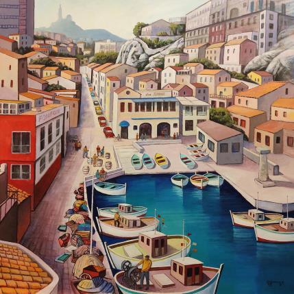 Painting A015 Le Vallon vu du pont by Burgi Roger | Painting Figurative Acrylic Landscapes, Urban