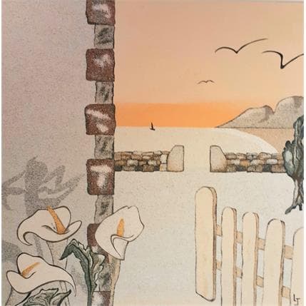 Peinture La maison aux arums par Jovys Laurence  | Tableau Matiérisme Sable Paysages