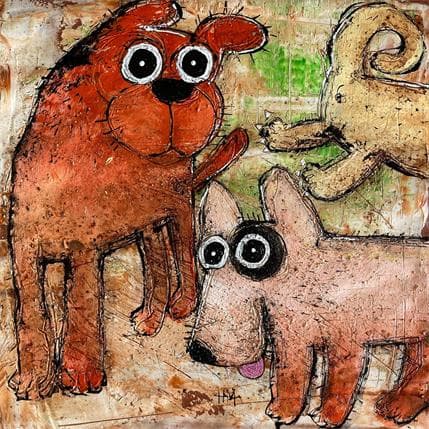 Peinture Playing in a Courtyard par Maury Hervé | Tableau Figuratif Animaux