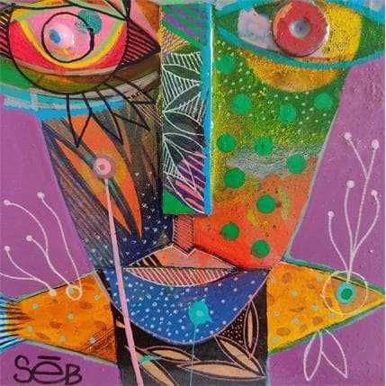 Peinture Tu es la rivière où je nage  par Seb | Tableau Art Singulier Acrylique, bois Portraits