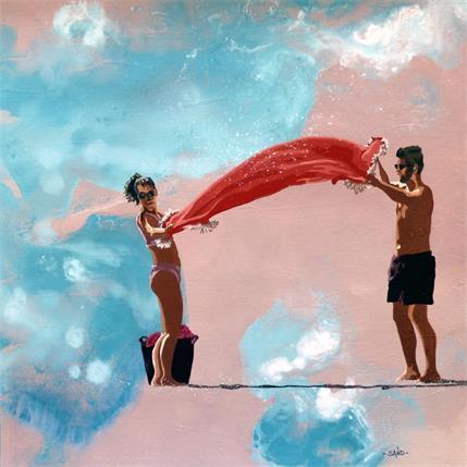 Peinture duo sous le sable par Sand | Tableau Figuratif Acrylique Marine, Scènes de vie