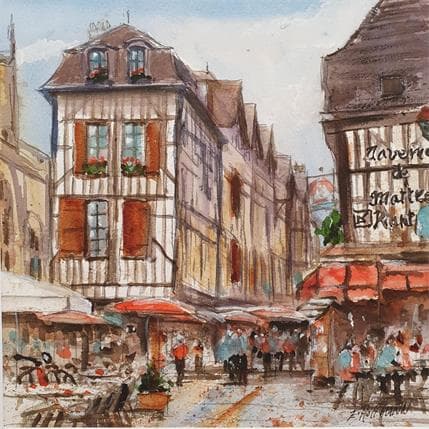 Peinture Troyes 74 Place par Hoffmann Elisabeth | Tableau Figuratif Aquarelle Paysages