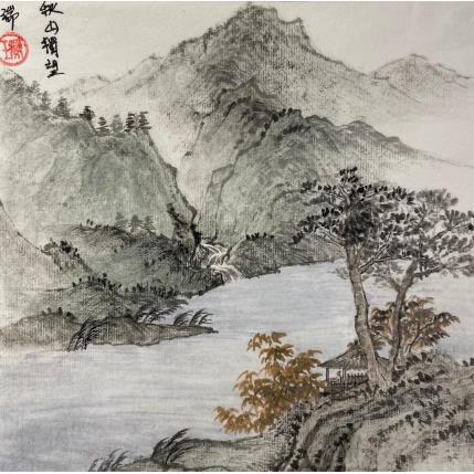 Peinture The autumn on the river blue par Amblard Rui | Tableau  Aquarelle