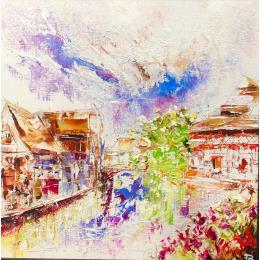 Peinture Strasbourg Petite France 2 par Reymond Pierre | Tableau Abstrait Huile Urbain