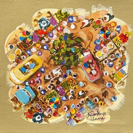 Peinture Place de Marche par Lama Niankoye | Tableau Figuratif Acrylique scènes de vie, Urbain