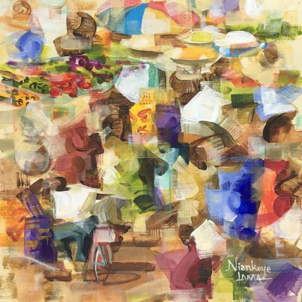 Peinture Marche Africain par Lama Niankoye | Tableau Abstrait Acrylique scènes de vie, Urbain
