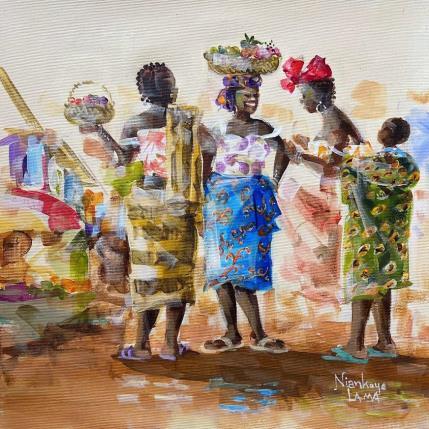 Peinture Retrouvailles par Lama Niankoye | Tableau Figuratif Acrylique scènes de vie, Urbain