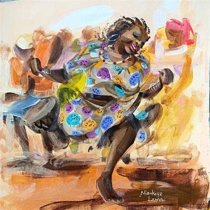 Peinture LA DANSEUSE EN DJEMBE par Lama Niankoye | Tableau Figuratif Acrylique scènes de vie