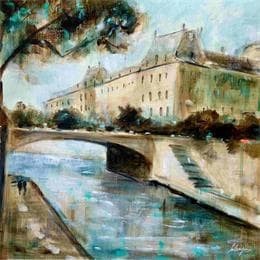 Peinture Île de la cité  par Solveiga | Tableau Figuratif Acrylique, Huile Paysages, scènes de vie, Urbain