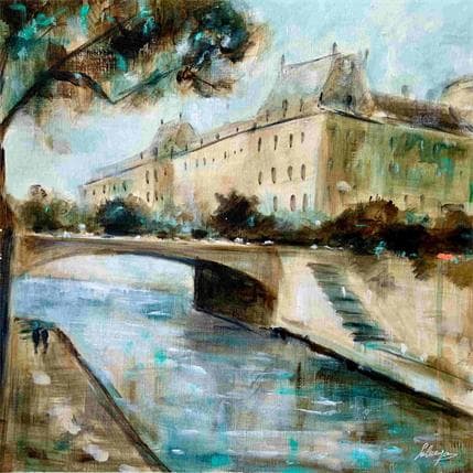 Peinture Île de la cité  par Solveiga | Tableau Figuratif Acrylique, Huile Paysages, scènes de vie, Urbain