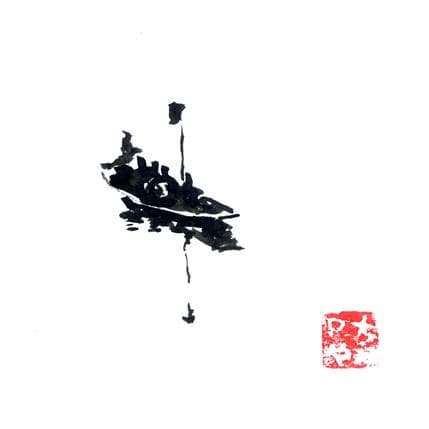 Peinture boat on the river par Péchane | Tableau Figuratif Aquarelle, Encre Marine, Scènes de vie