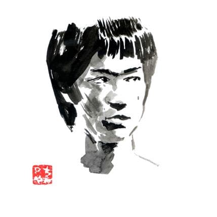Peinture bruce lee par Péchane | Tableau Figuratif Aquarelle, Encre Noir & blanc, Portraits