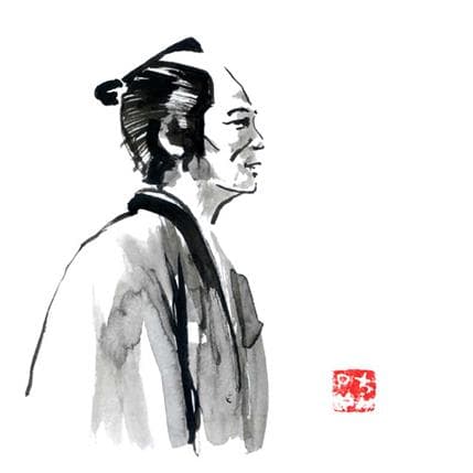 Peinture samourai profil par Péchane | Tableau Figuratif Aquarelle, Encre Portraits