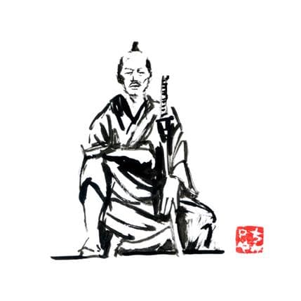 Peinture waiting samurai par Péchane | Tableau Figuratif Aquarelle, Encre Portraits