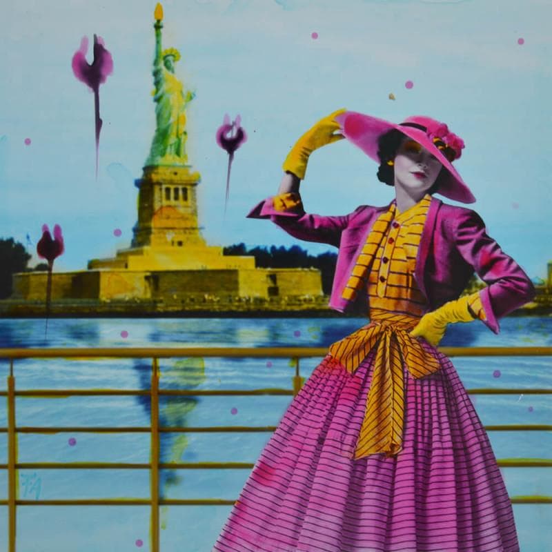 Peinture Je suis à New York par Aberasturi Félix | Tableau Figuratif Technique mixte Vues urbaines