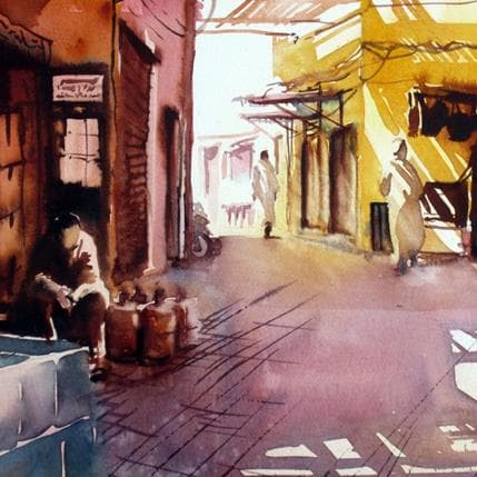 Painting Zébrée de soleil by Abbatucci Violaine | Painting Figurative Watercolor Life style