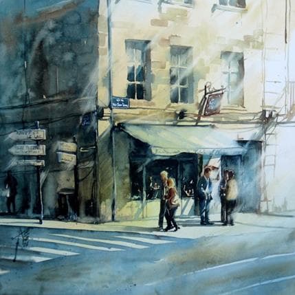 Painting Les habitués de chez Olivier by Abbatucci Violaine | Painting Figurative Watercolor Life style, Urban