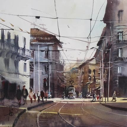 Painting Via Cusani by Abbatucci Violaine | Painting Figurative Watercolor Landscapes