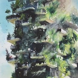 Painting Bosco vertical by Abbatucci Violaine | Painting Figurative Watercolor Landscapes
