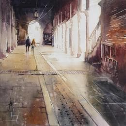 Painting Pas de marché aujourd'hui by Abbatucci Violaine | Painting Figurative Watercolor Landscapes