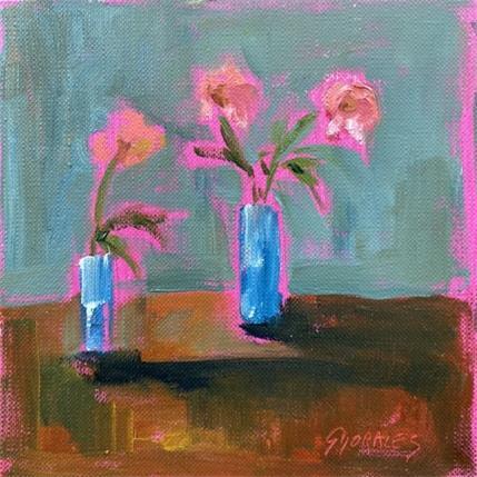 Peinture BOUQUETS VASES BLEUS par Morales Géraldine | Tableau Figuratif Acrylique, Huile Natures mortes