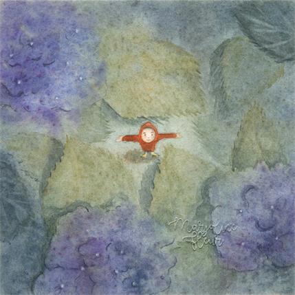 Peinture Fleurs hortensia enfant par Marjoline Fleur | Tableau Art naïf Aquarelle Paysages, Scènes de vie
