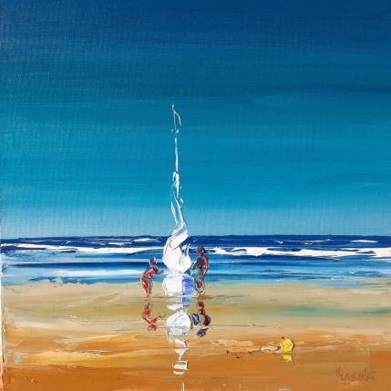 Peinture Voilier en bord de mer par Hanniet | Tableau Figuratif Huile Marine, Paysages, Scènes de vie