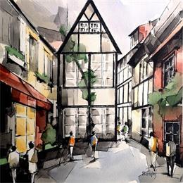 Peinture CITY par Langlois Jean-Luc | Tableau Figuratif Aquarelle Urbain