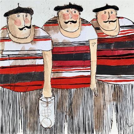 Peinture Joueurs de boules par Colombo Cécile | Tableau Art naïf Acrylique, Pastel Portraits, Scènes de vie