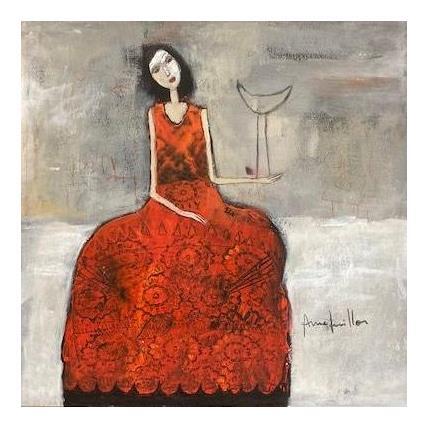 Painting La robe rouge by Guillon Anne | Painting Figurative Life style