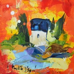 Pintura Mas de Montmeyran por Bastide d´Izard Armelle | Pintura Abstract Oil Landscapes