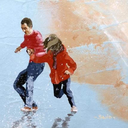 Peinture Jeu de vagues en hiver par Sand | Tableau Figuratif Acrylique Marine, Scènes de vie