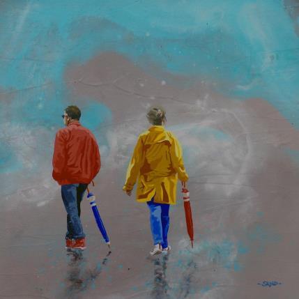 Peinture Parapluies club par Sand | Tableau Figuratif Acrylique Marine, Scènes de vie