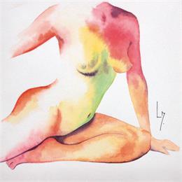 Peinture Nu Femme 143 Bella par Loussouarn Michèle | Tableau Figuratif Aquarelle nu